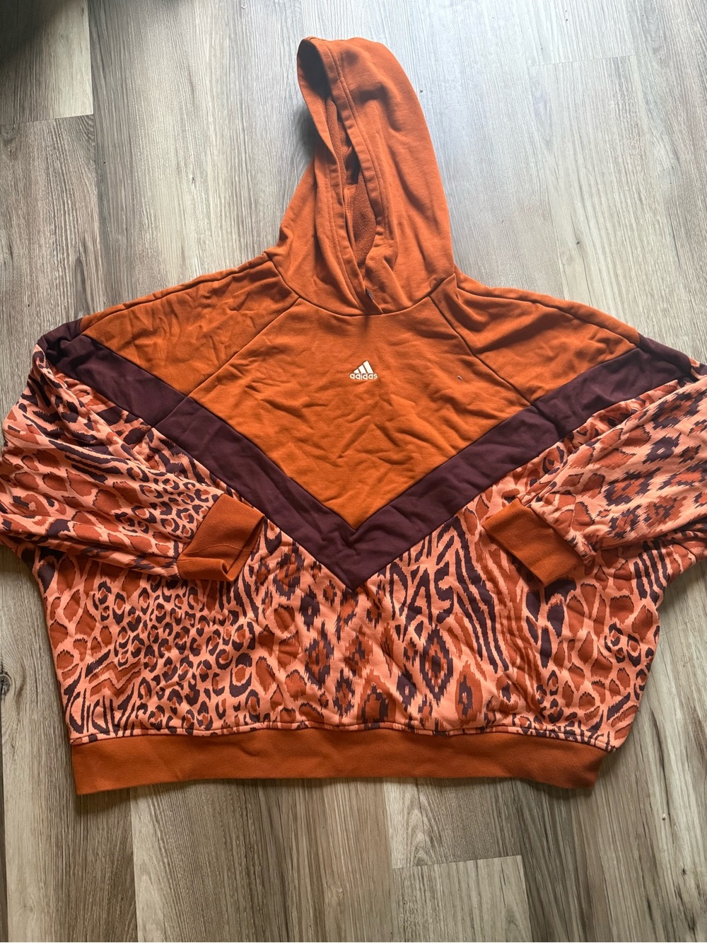 adidas Women's Rust Orange & Maroon Animal Print Hoodie Sweater